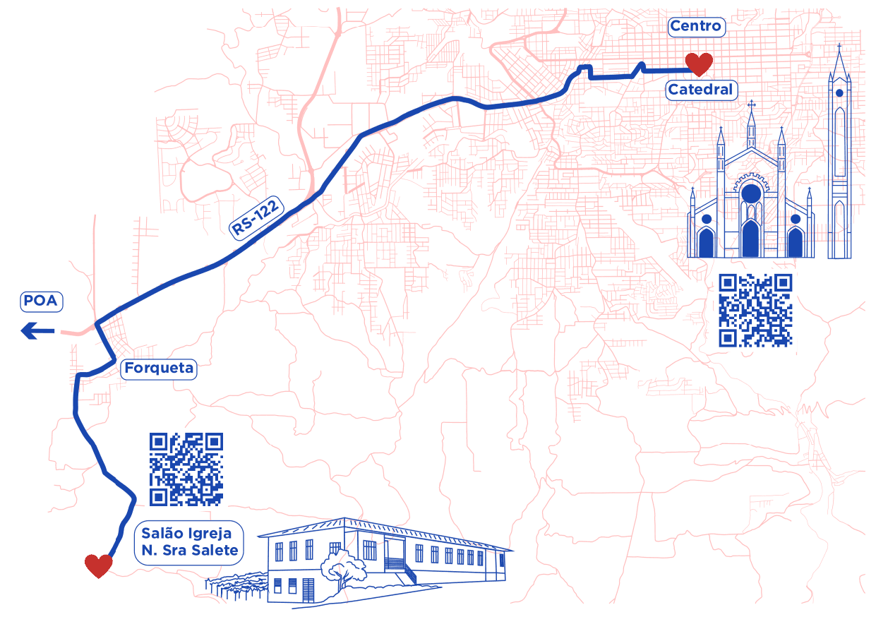 Mapa com a rota entre a Catedral e o Salão